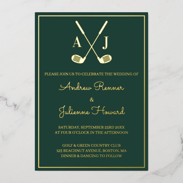 Emerald Golf Wedding Foil Invitation (Front)