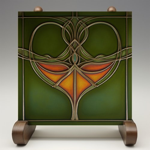 Emerald Grace Art Nouveau Ceramic Tile