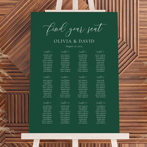 Emerald Green 12 table Seating Chart Foam Board