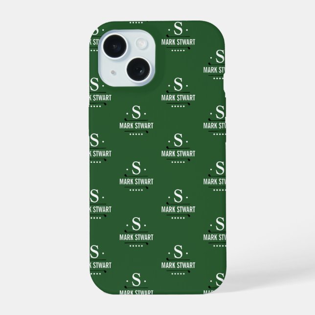 Emerald Green 1-initial Golfer Monogram allover Iphone Case (Back)