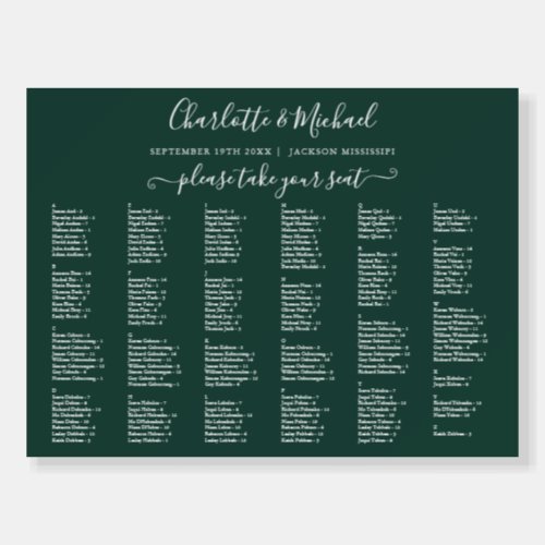 Emerald Green 200 Names Wedding Seating Chart Sign