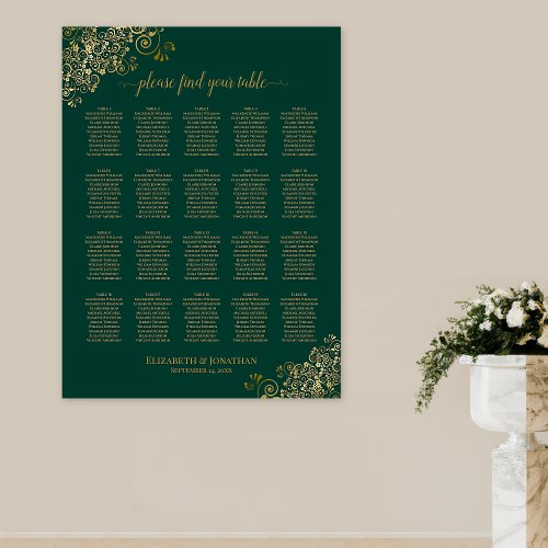 Emerald Green 20 Table Wedding Seating Chart Gold