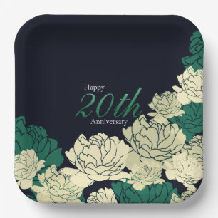 Emerald green 20th anniversary rose print paper pl paper plates