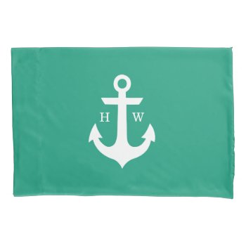 Emerald Green 2-letter Anchor Monogram Pillowcase by heartlockedhome at Zazzle