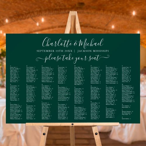 Emerald Green 300 Names Wedding Seating Chart Sign