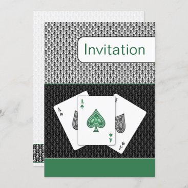 emerald green 3 aces vegas wedding invitation