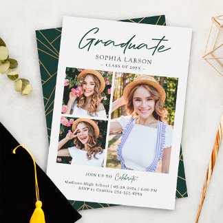 Emerald Green 3 Photo Collage Graduation Announcement