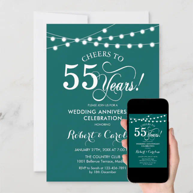 Emerald Green 55th Wedding Anniversary Invitation | Zazzle