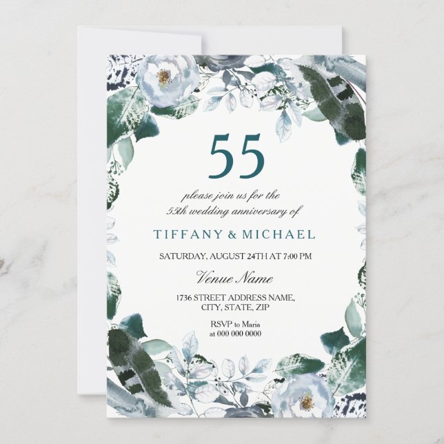 Emerald Green 55th Wedding Anniversary Invite (Front)