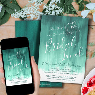 Emerald green abstract art bridal lunch invitation
