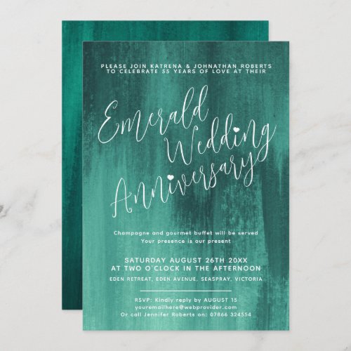 Emerald green abstract art wedding anniversary invitation