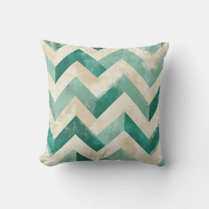 Emerald Green Abstract Chevron Watercolor Throw Pillow