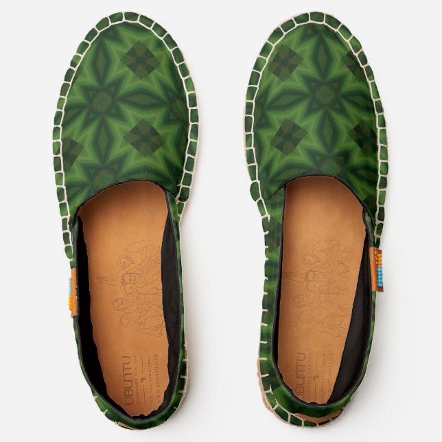 Emerald green abstract geometric pattern espadrilles (Front)