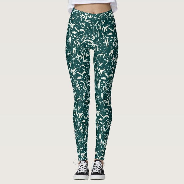Emerald Green Abstract Leggings  (Front)