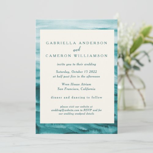 Emerald Green Abstract Watercolor Elegant Wedding Invitation