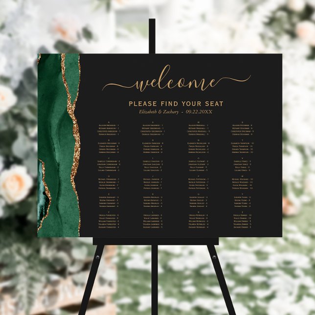 Emerald Green Agate Alphabetical Wedding Seating Foam Board (Creator Uploaded)