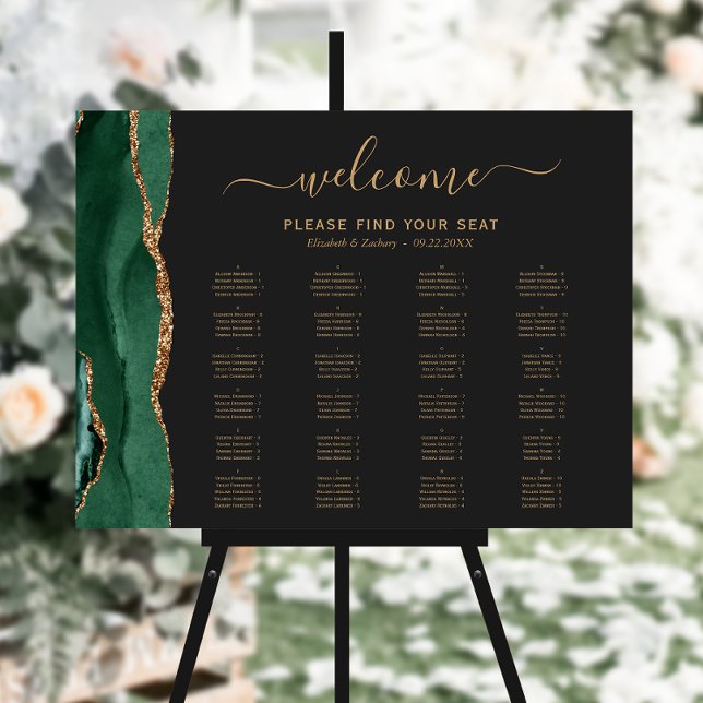 Emerald Green Agate Alphabetical Wedding Seating Foam Board (Creator Uploaded)