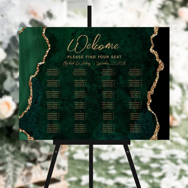 Emerald Green Agate Alphabetical Wedding Seating Foam Board (Creator Uploaded)