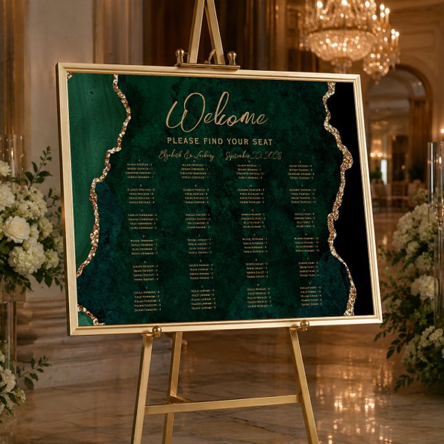 Emerald Green Agate Alphabetical Wedding Seating Poster (Creator Uploaded)
