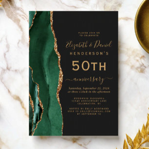 Emerald Green Agate Black Gold 50th Anniversary Invitation