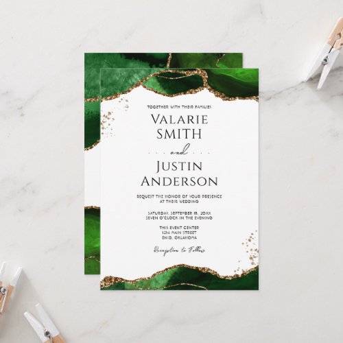 Emerald Green Agate Budget Wedding Invitation