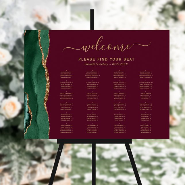 Emerald Green Agate Burgundy Wedding Seating Foam Board (Creator Uploaded)