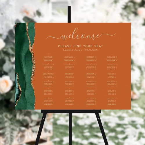 Emerald Green Agate Burnt Orange Wedding Seating Foam Board