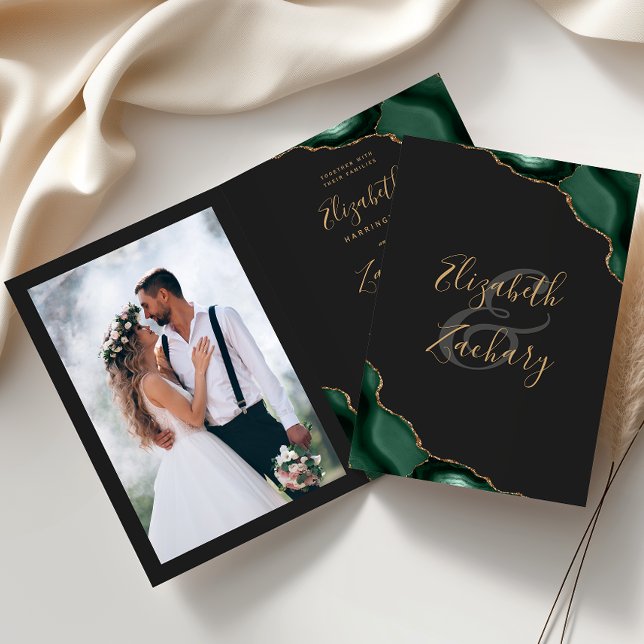 Emerald Green Agate Dark Folded Wedding Invitation (Creator Uploaded)