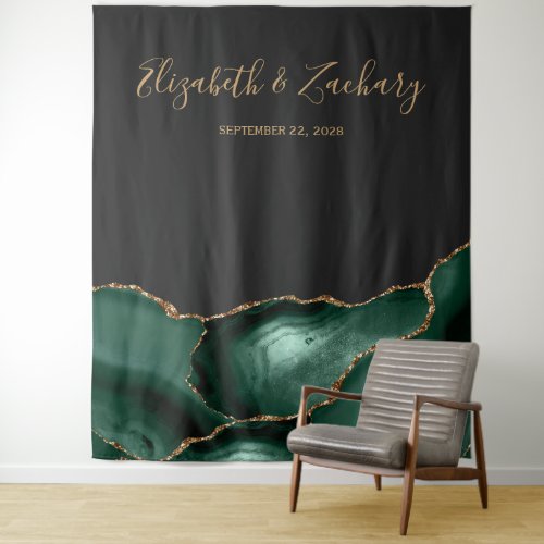 Emerald Green Agate Dark Wedding Photo Booth Tapestry