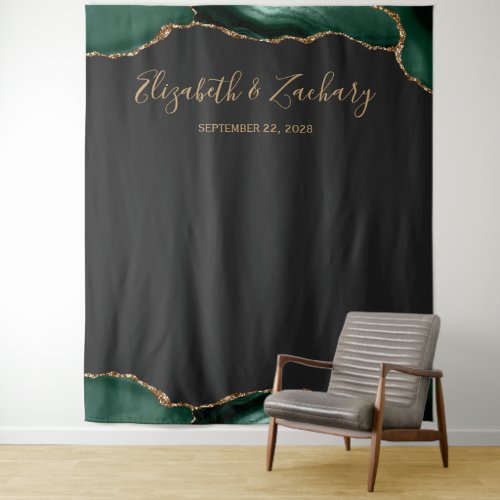 Emerald Green Agate Dark Wedding Photo Booth Tapestry