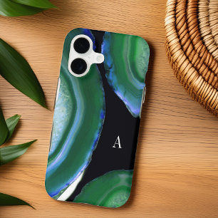 Emerald Green Agate Geode Monogram iPhone 17 Case