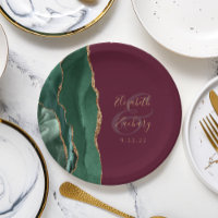 Emerald Green Agate Gold Burgundy Wedding