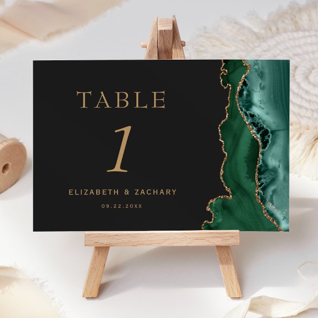 Emerald Green Agate Gold Dark Wedding Table Number (Creator Uploaded)