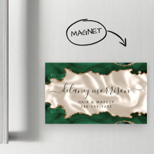 Emerald Green Agate Gold Glitter Ivory Luxury Business Card Magnet
