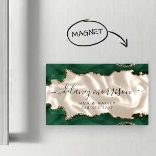 Emerald Green Agate Gold Glitter Ivory Luxury Business Card Magnet