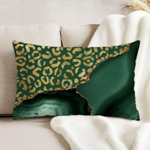 Emerald Green Agate Gold Glitter Leopard Spots Accent Pillow