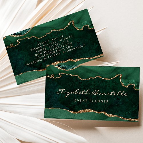 Emerald Green Agate Gold Glitter Luxury Business Card