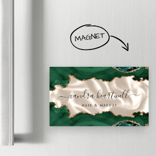 Emerald Green Agate Gold Glitter Luxury Business Card Magnet