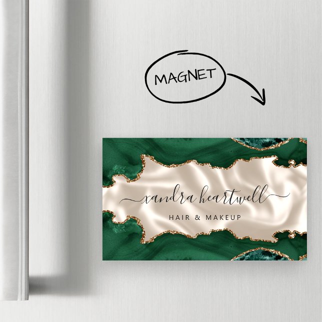 Emerald Green Agate Gold Glitter Luxury Business Card Magnet (Creator Uploaded)