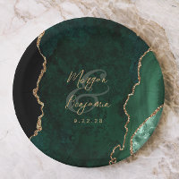 Emerald Green Agate Gold Script Wedding