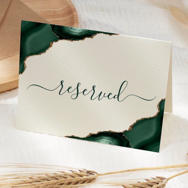 Emerald Green Agate Ivory Reserved Wedding Place Card (Creator Uploaded)