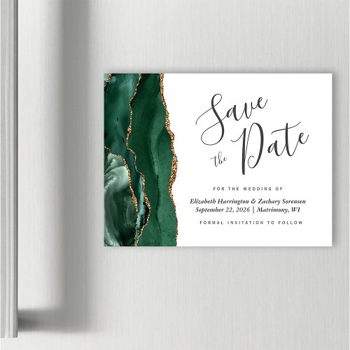 Emerald Green Agate Magnetic Wedding Save the Date