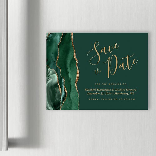 Emerald Green Agate Magnetic Wedding Save the Date