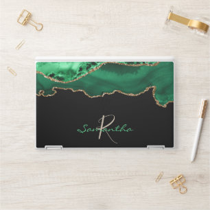 Emerald green Agate Malachite  Monogram HP Laptop Skin