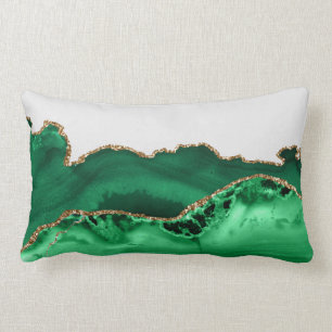 Emerald Green Agate Malachite Stone Gold Lumbar Pillow