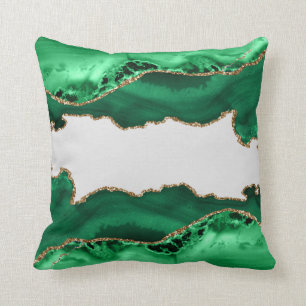 Emerald Green Agate Malachite Stone Gold Throw Pillow