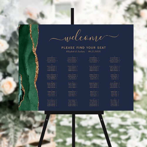 Emerald Green Agate Navy Blue Wedding Seating Foam Board