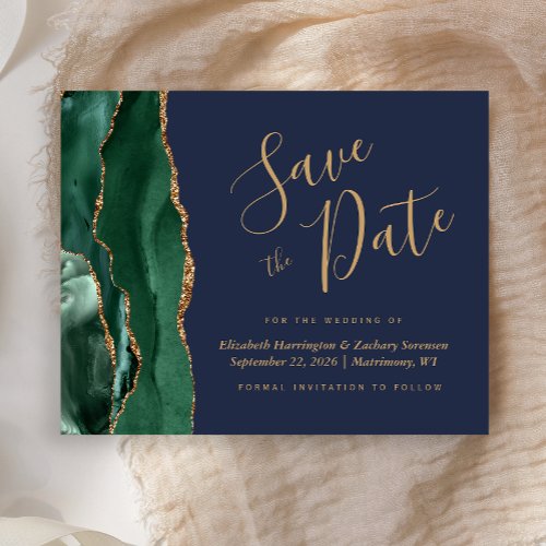 Emerald Green Agate Navy Wedding Save the Date