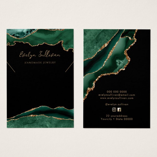 emerald green agate necklace display card (Front & Back)