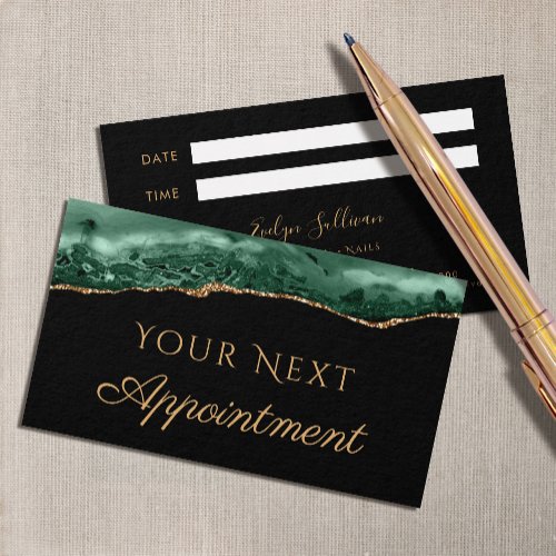 emerald green Agate on Black Appointment Card